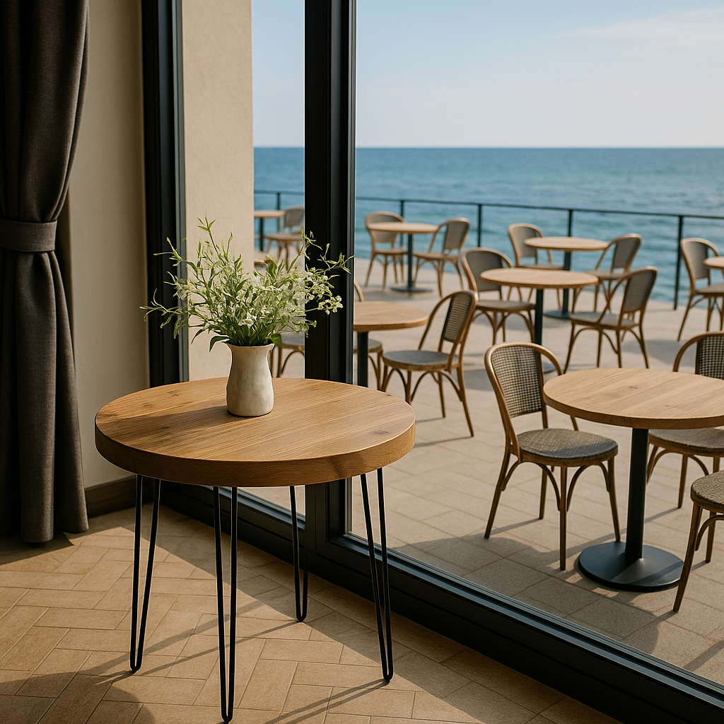 Round Solid Wood Tables With Hairpin Legs For Cafes and Restaurants Hospitality (Bulk Order)