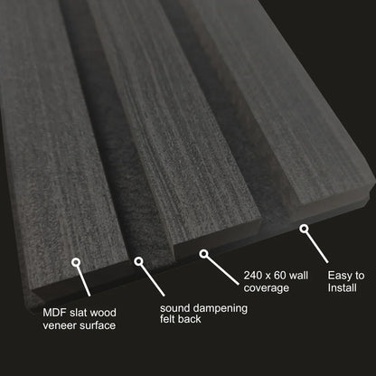 Acoustic Slatted Wall Panels 240 x 60cm - Charcoal Black