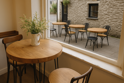 Round Solid Wood Tables With Hairpin Legs For Cafes and Restaurants Hospitality (Bulk Order)