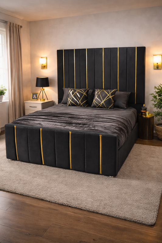 The Emperor ottoman storage bed open showing spacious under-bed storage and hydraulic lift
