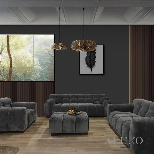 The Harrow2/3 Seater Sofa, Armchair & Footstool – Steel Grey Velvet