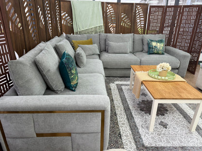 Jupiter Grey Large Corner Sofa Set: Plush Fabric, Deep Seating, Modern Design