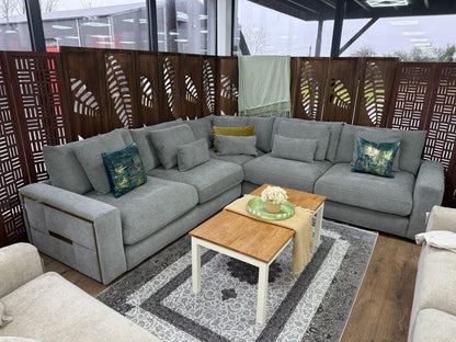 Jupiter Grey Large Corner Sofa Set: Plush Fabric, Deep Seating, Modern Design