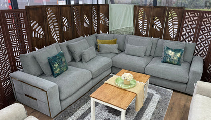 Jupiter Grey Large Corner Sofa Set: Plush Fabric, Deep Seating, Modern Design