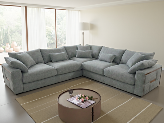 Jupiter Grey Large Corner Sofa Set: Plush Fabric, Deep Seating, Modern Design