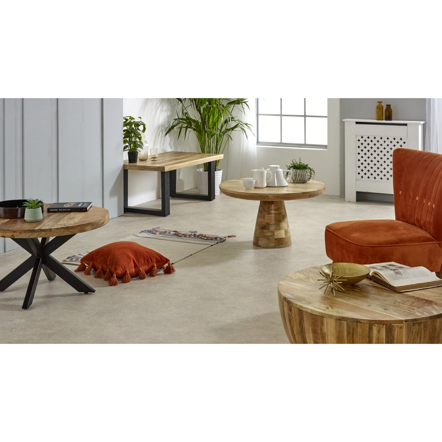 Merlin Mango Wooden Round Coffee Table Spider Legs