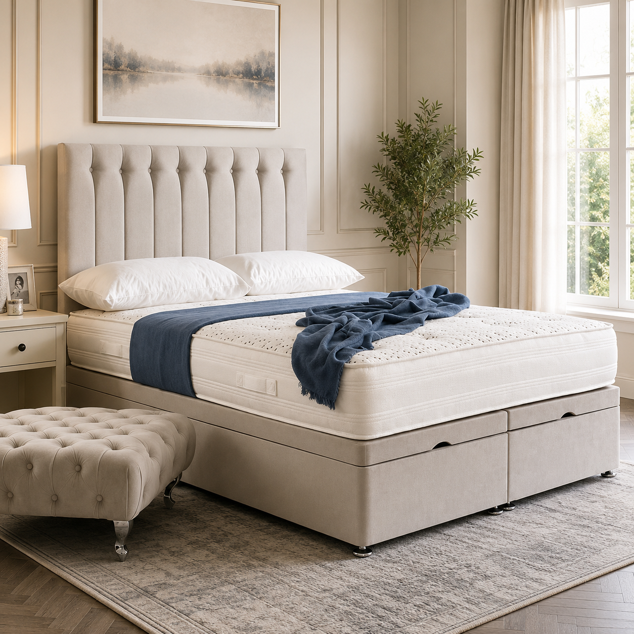 Milan ottoman divan bed with vertical upholstered headboard