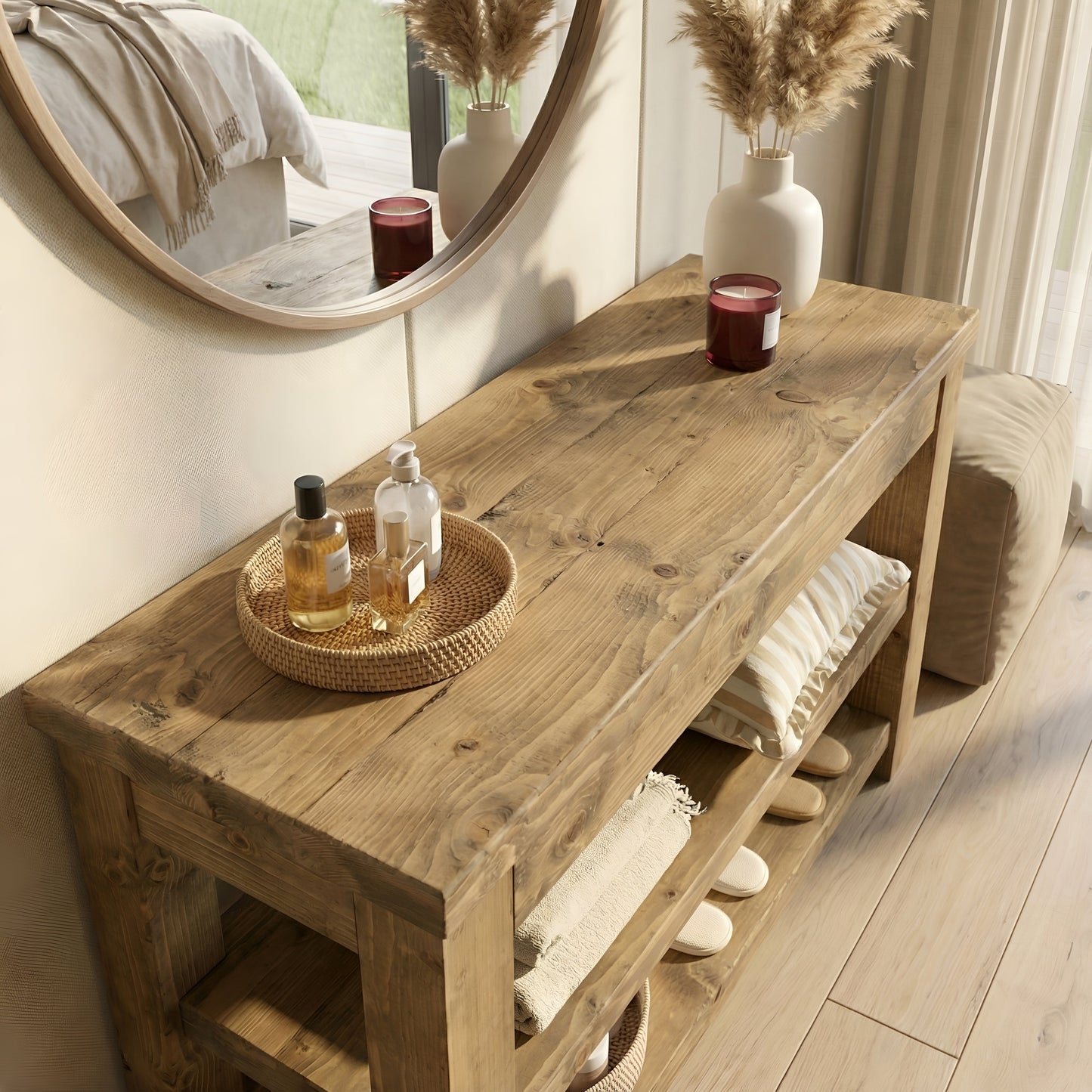 MIRA Solid Wood Console With Shelves