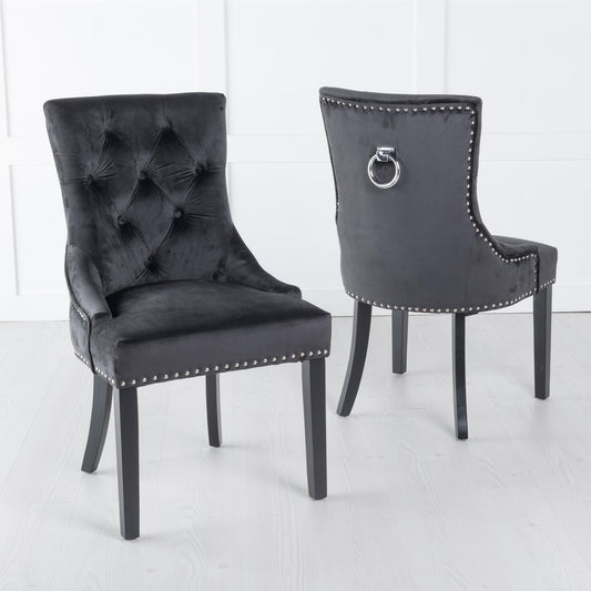 Monte Black KnockerBack Velvet Fabric Dining Chair with Black Legs