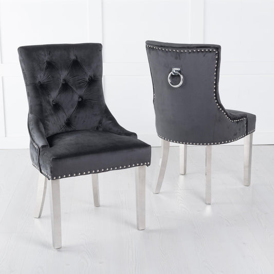 Monte Black KnockerBack Velvet Fabric Dining Chair with Chrome Legs