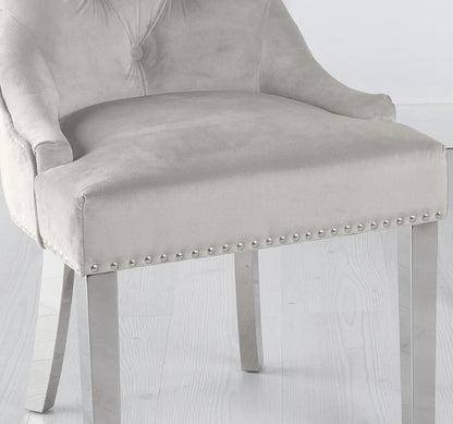 Monte Champagne KnockerBack Velvet Fabric Dining Chair with Chrome Legs