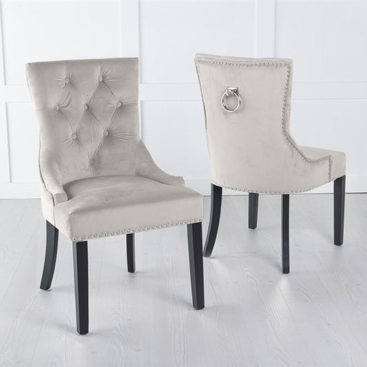 Monte Champagne KnockerBack Velvet Fabric Dining Chair with Black Legs