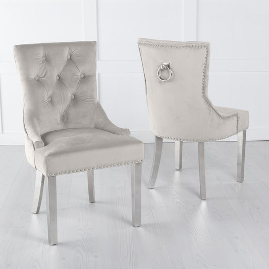 Monte Champagne KnockerBack Velvet Fabric Dining Chair with Chrome Legs