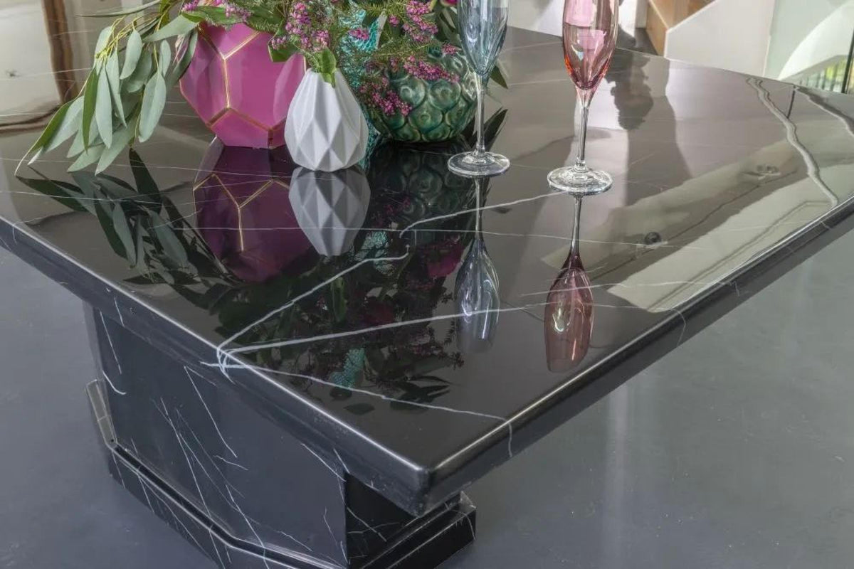 Nebula engineered black marble dining table