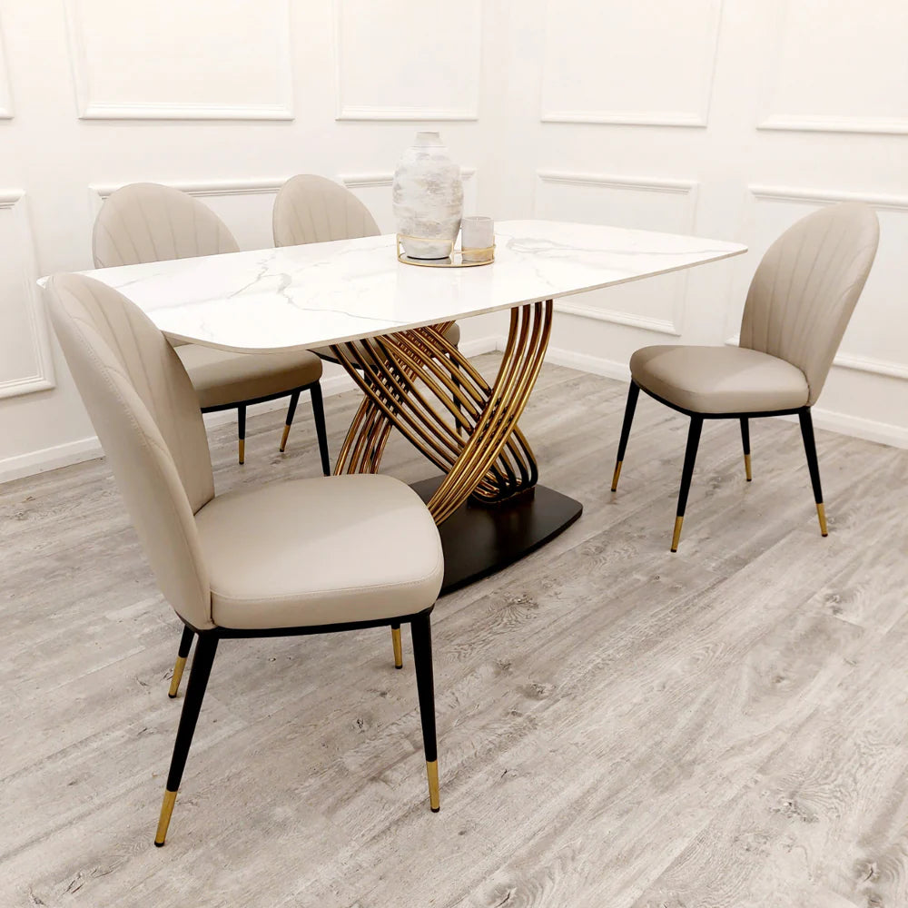 Orion Gold 1.8 Dining Table with Polar White Sintered Stone Top - Monarch Beds and Mattresses