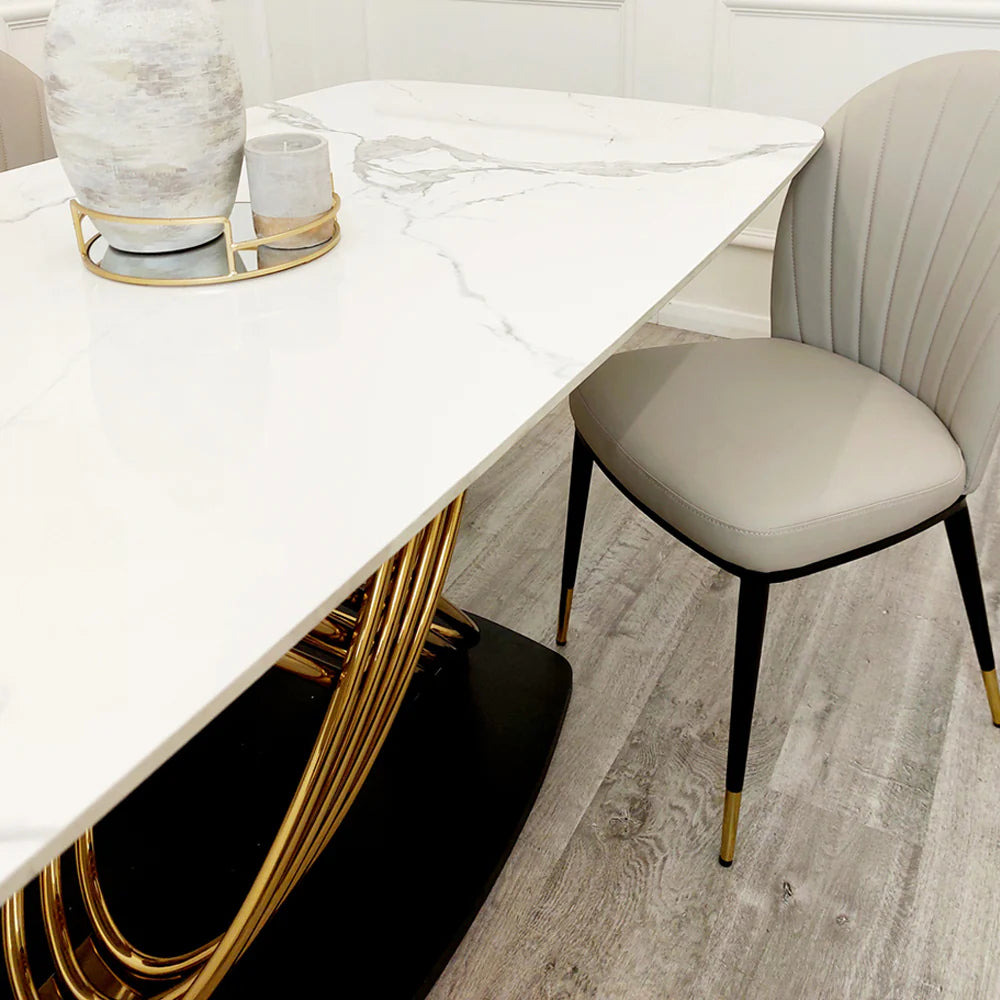 Orion Gold 1.8 Dining Table with Polar White Sintered Stone Top - Monarch Beds and Mattresses