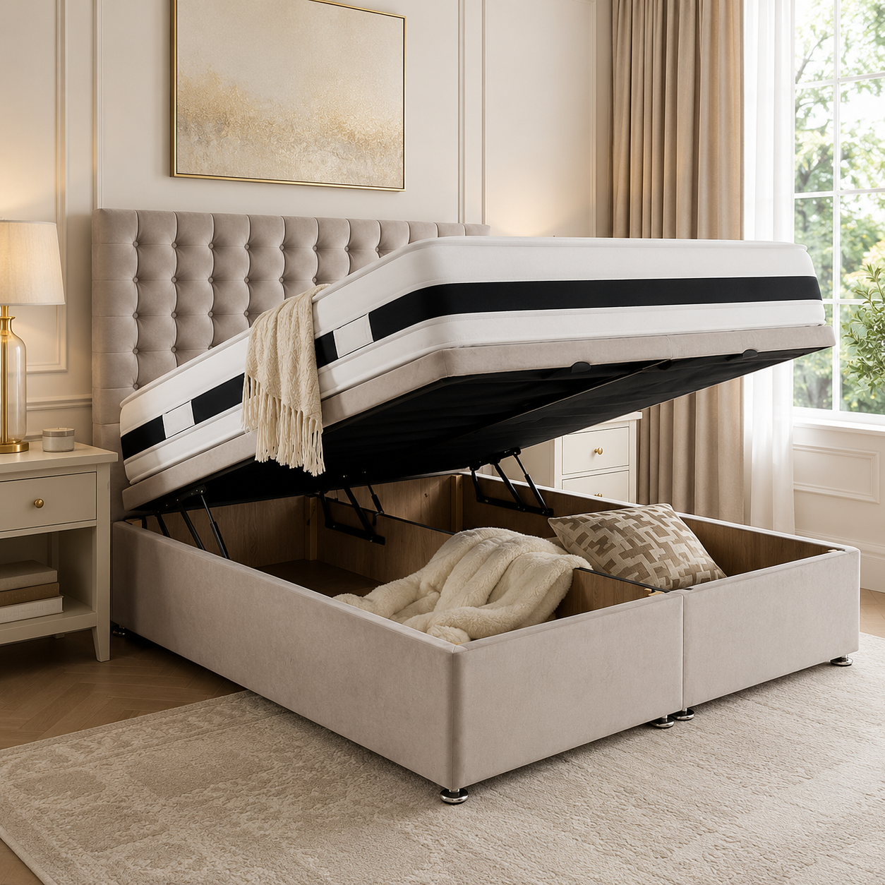 Luxury Chesterfield divan bed with hidden storage