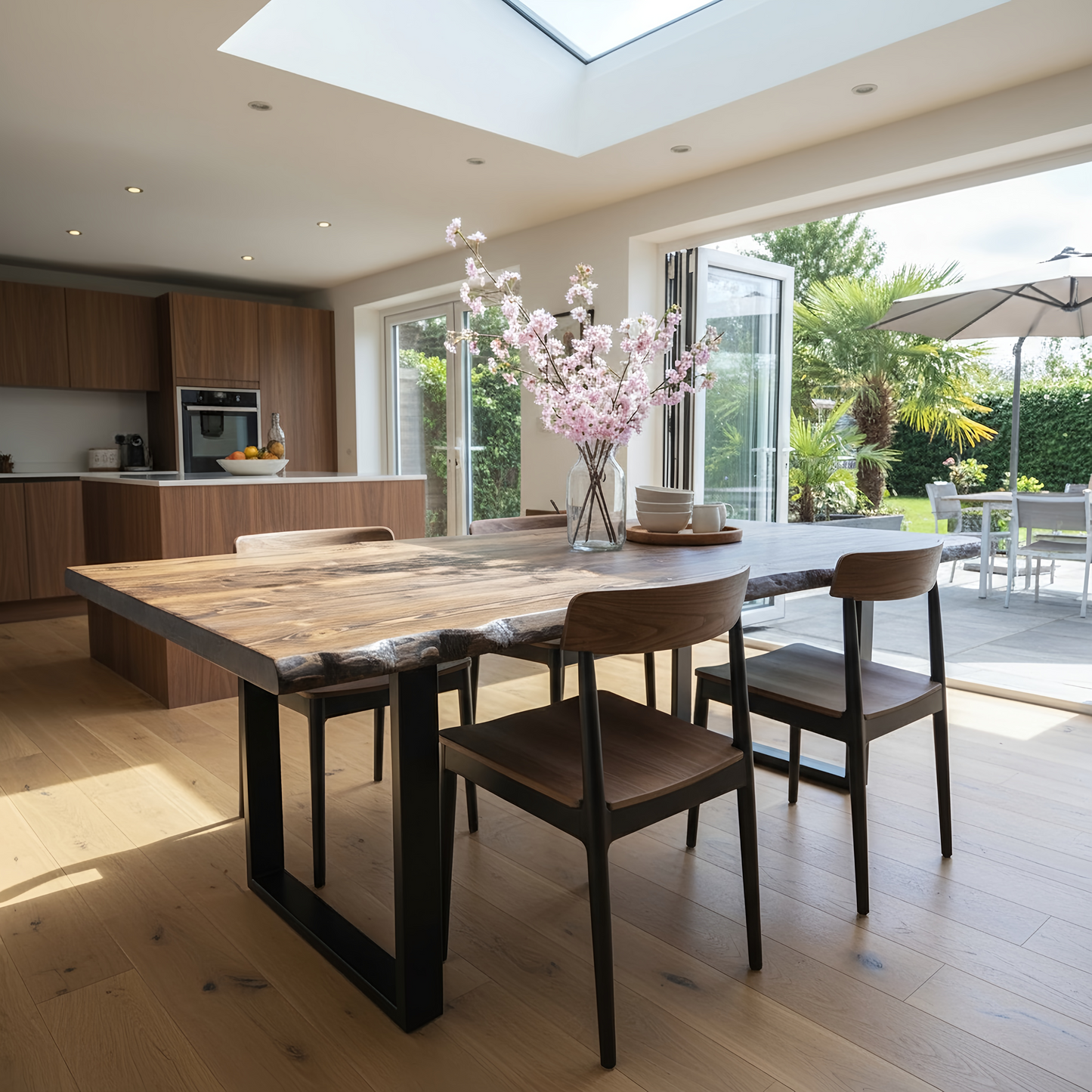 Live / Waney Walnut Colour Edge Dining Table With Metal Legs