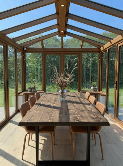 Live / Waney Walnut Colour Edge Dining Table With Metal Legs