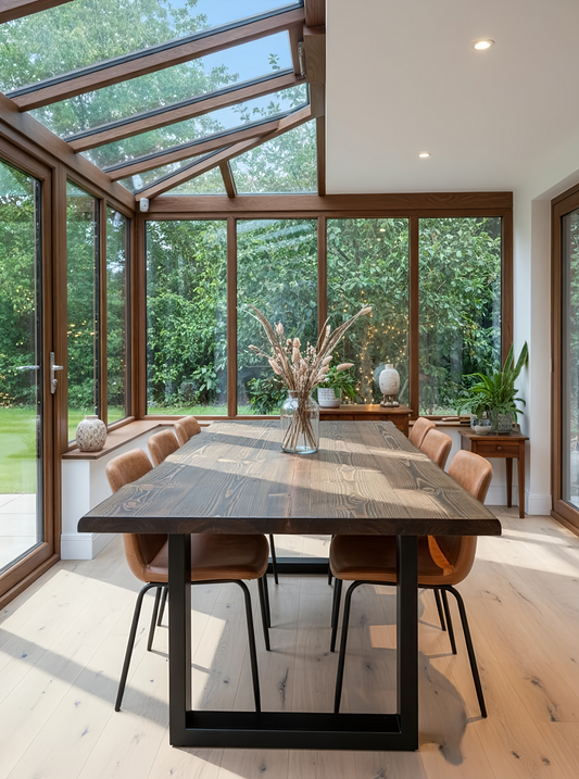 Live / Waney Walnut Colour Edge Dining Table With Metal Legs