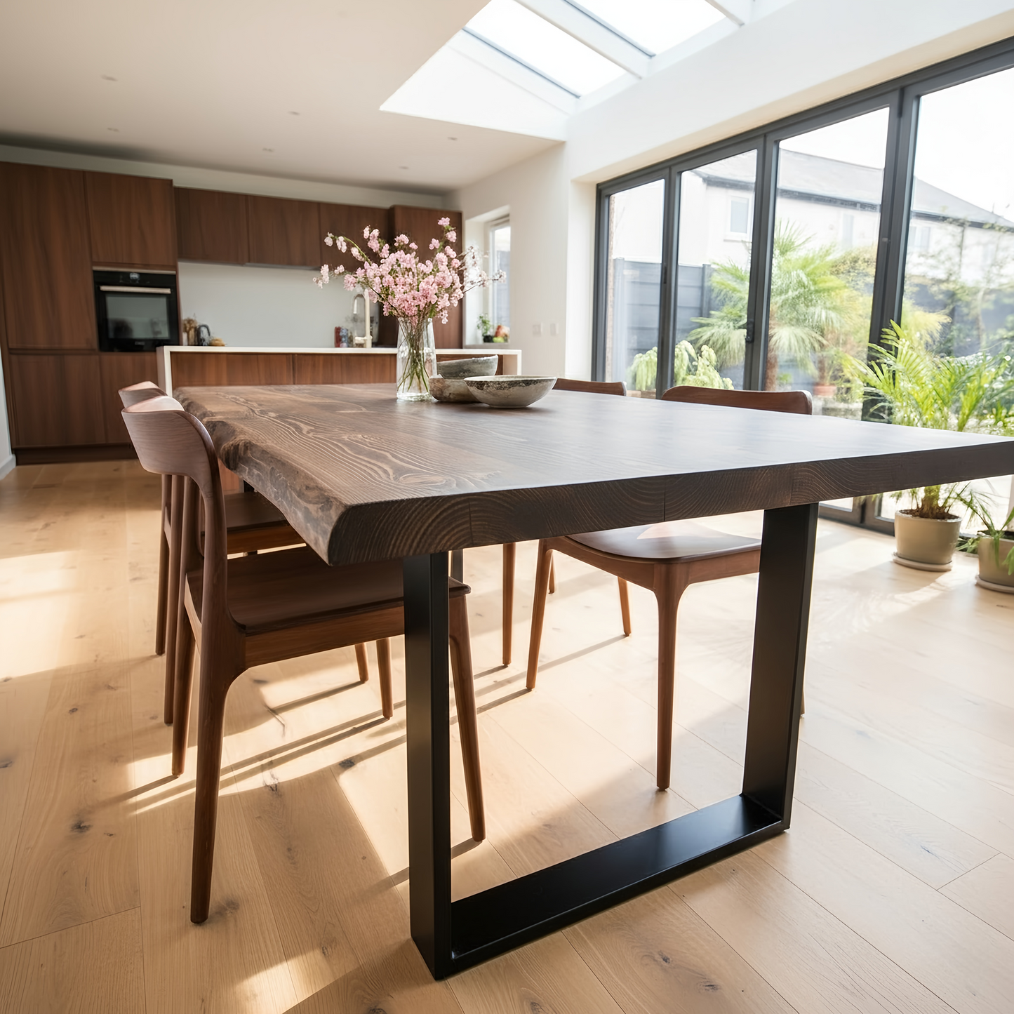 Live / Waney Walnut Colour Edge Dining Table With Metal Legs