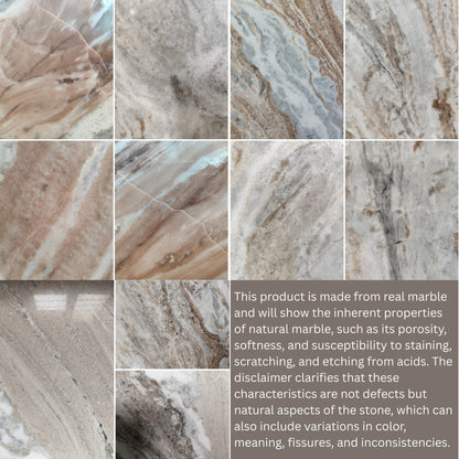 Bundi Natural Marble & Wood Pedestal 6-8 Seater Dining Table