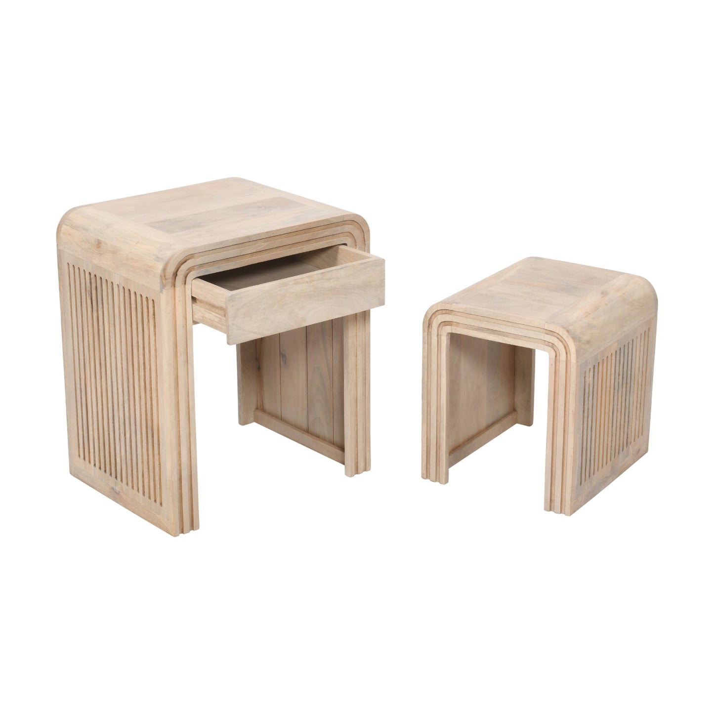 Preston Mango Wood Nest of 2 Tables with Drawer
