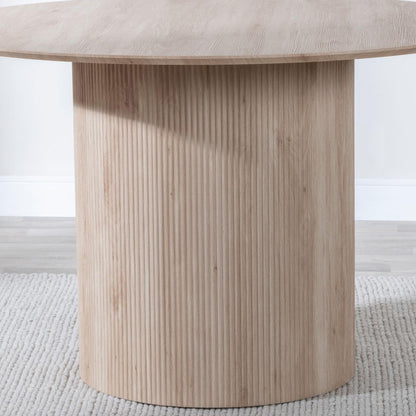 Renzo Oak Round Dining Table with Fluted Ribbed Drum Base - 120cm