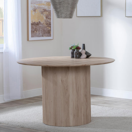 Renzo Oak Round Dining Table with Fluted Ribbed Drum Base - 120cm