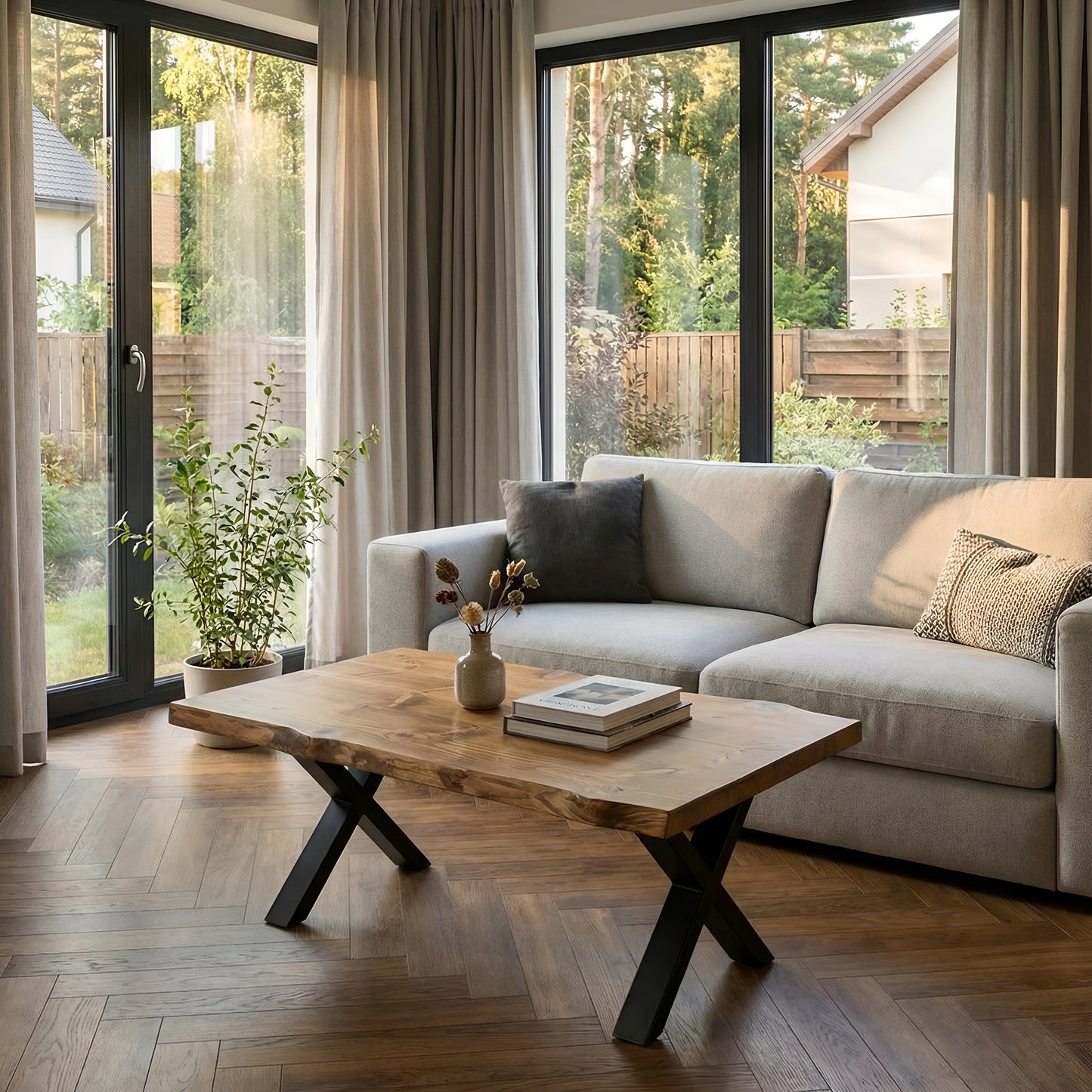 RITA Live / Waney Edge Coffee Table With Metal X Legs