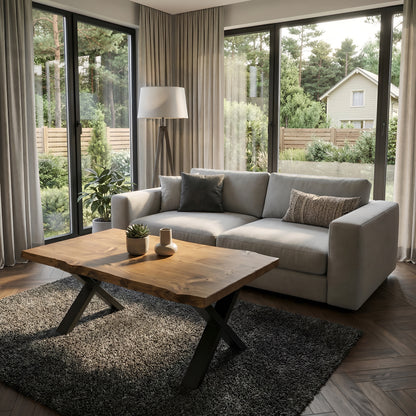 RITA Live / Waney Edge Coffee Table With Metal X Legs