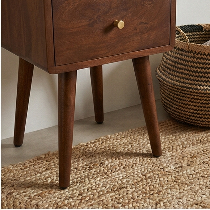 Scandinavian Walnut Logan Narrow Bedside Table