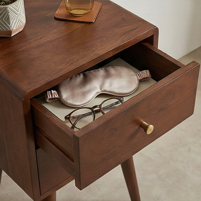 Scandinavian Walnut Logan Narrow Bedside Table