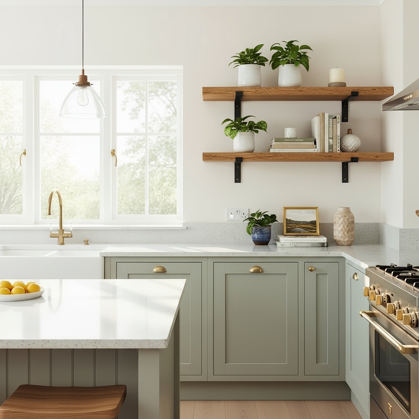 Rustic Wooden Shelf with Lipped Metal Brackets