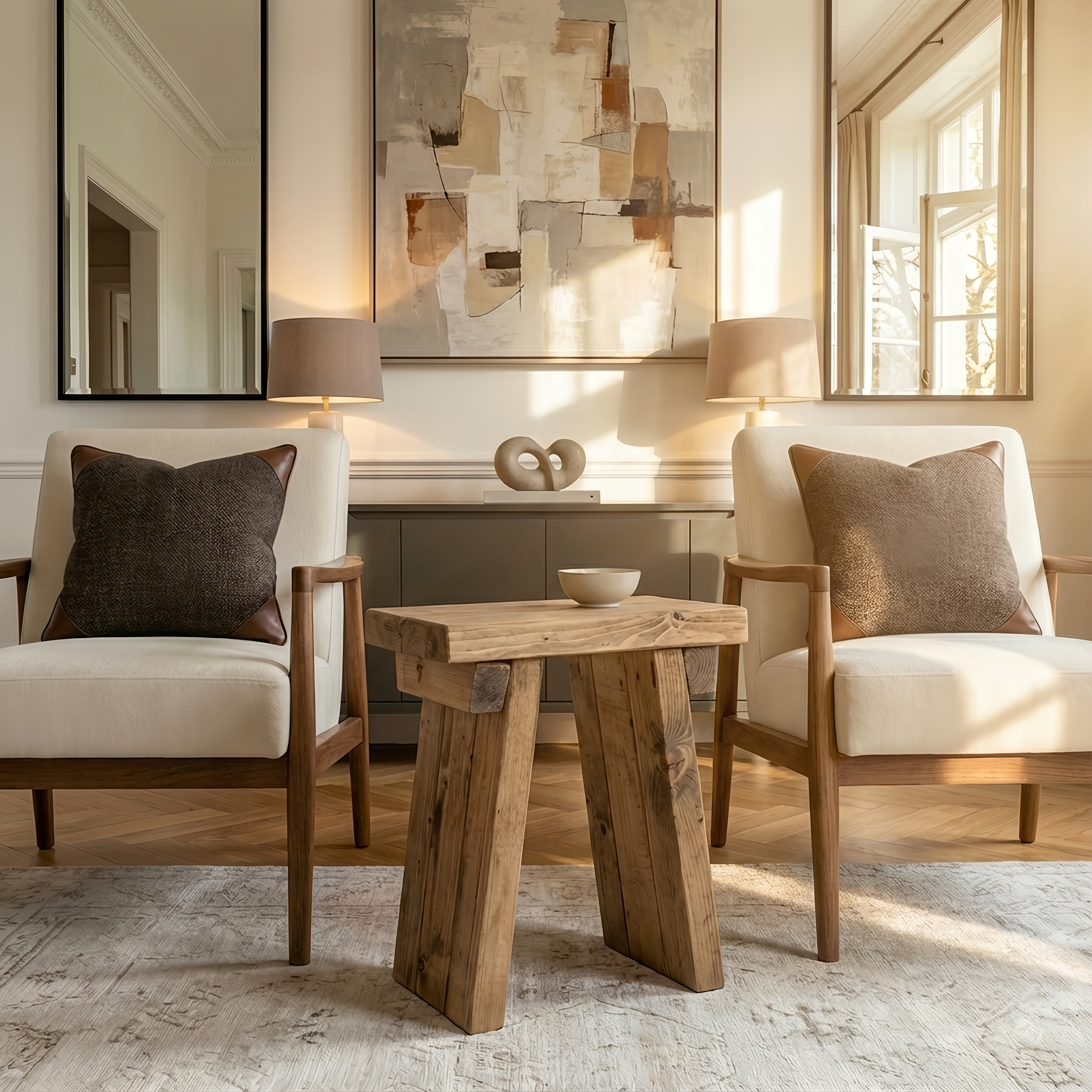Small DIAN Rustic Wooden Coffee Table With Angled Legs / Side Table ...