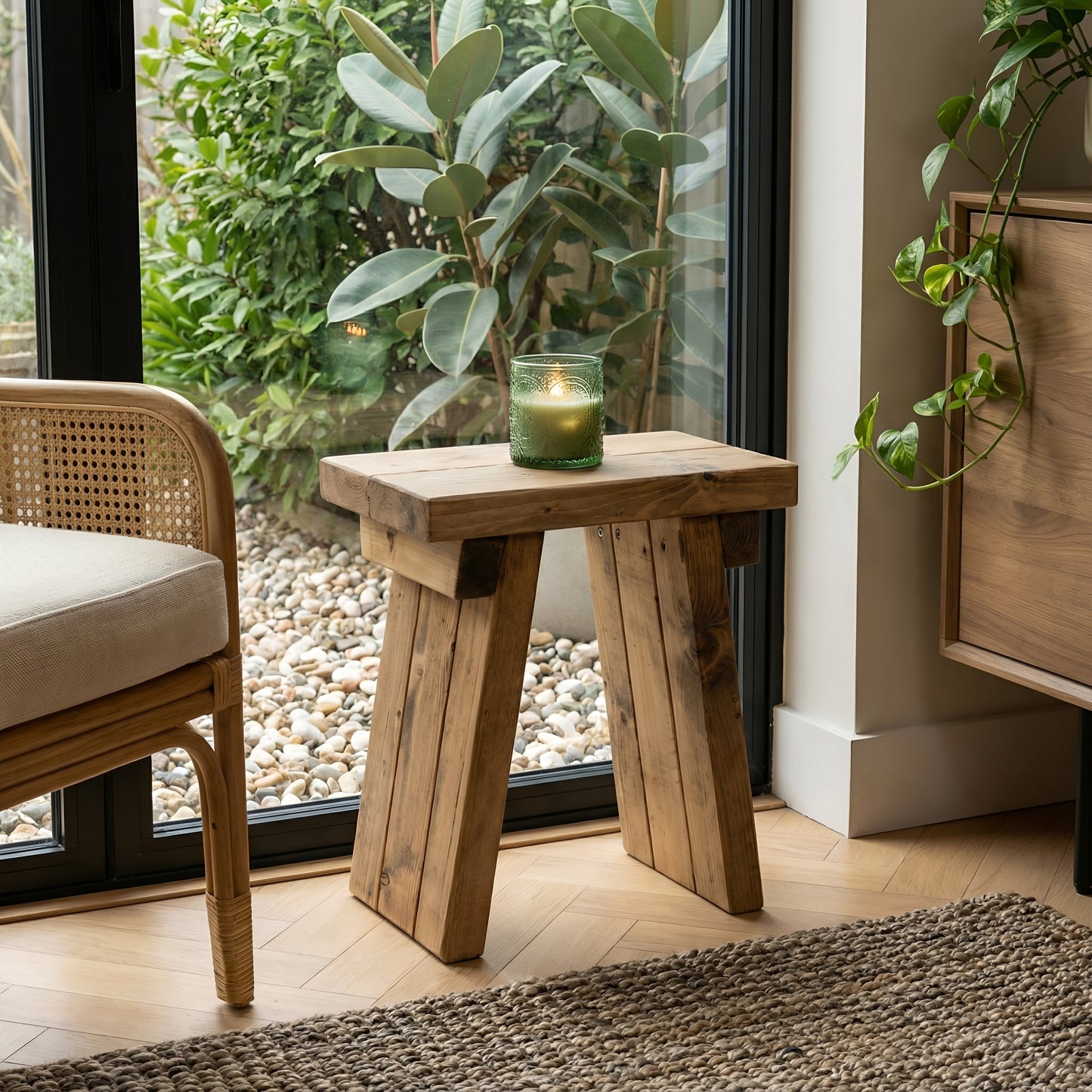 Small DIAN Rustic Wooden Coffee Table With Angled Legs / Side Table