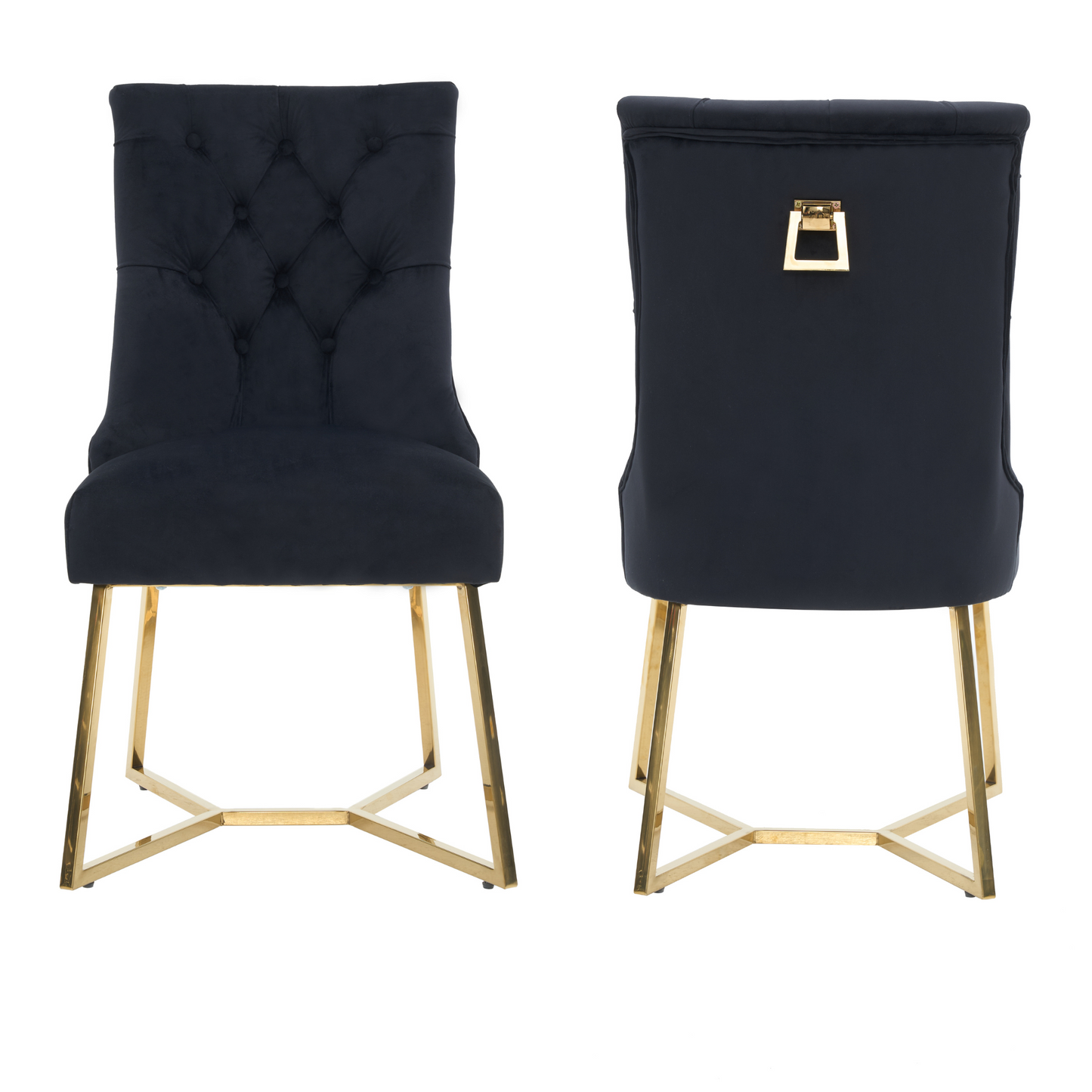Ambra Velvet Dining Chair – Tufted Accent with Gold Legs & Ring Pull