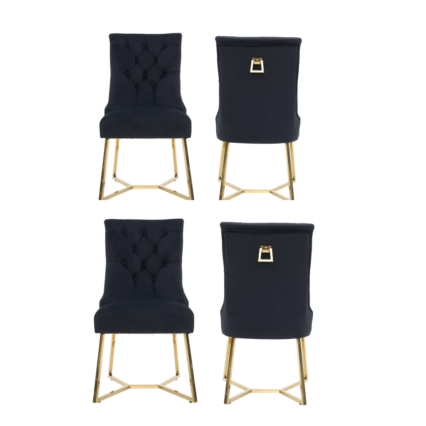 Ambra Velvet Dining Chair – Tufted Accent with Gold Legs & Ring Pull