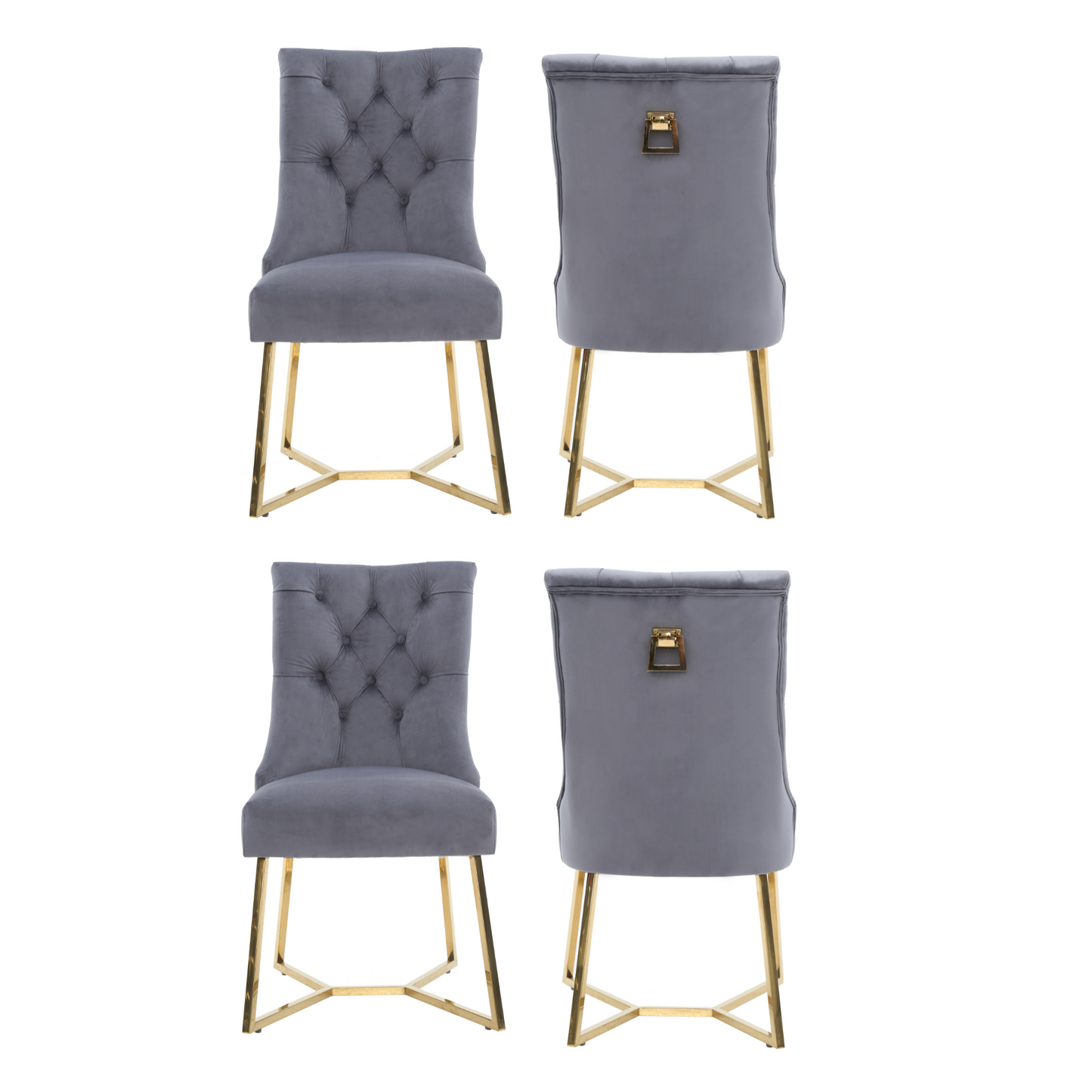 Ambra Velvet Dining Chair – Tufted Accent with Gold Legs & Ring Pull