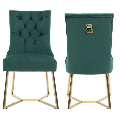 Ambra Velvet Dining Chair – Tufted Accent with Gold Legs & Ring Pull