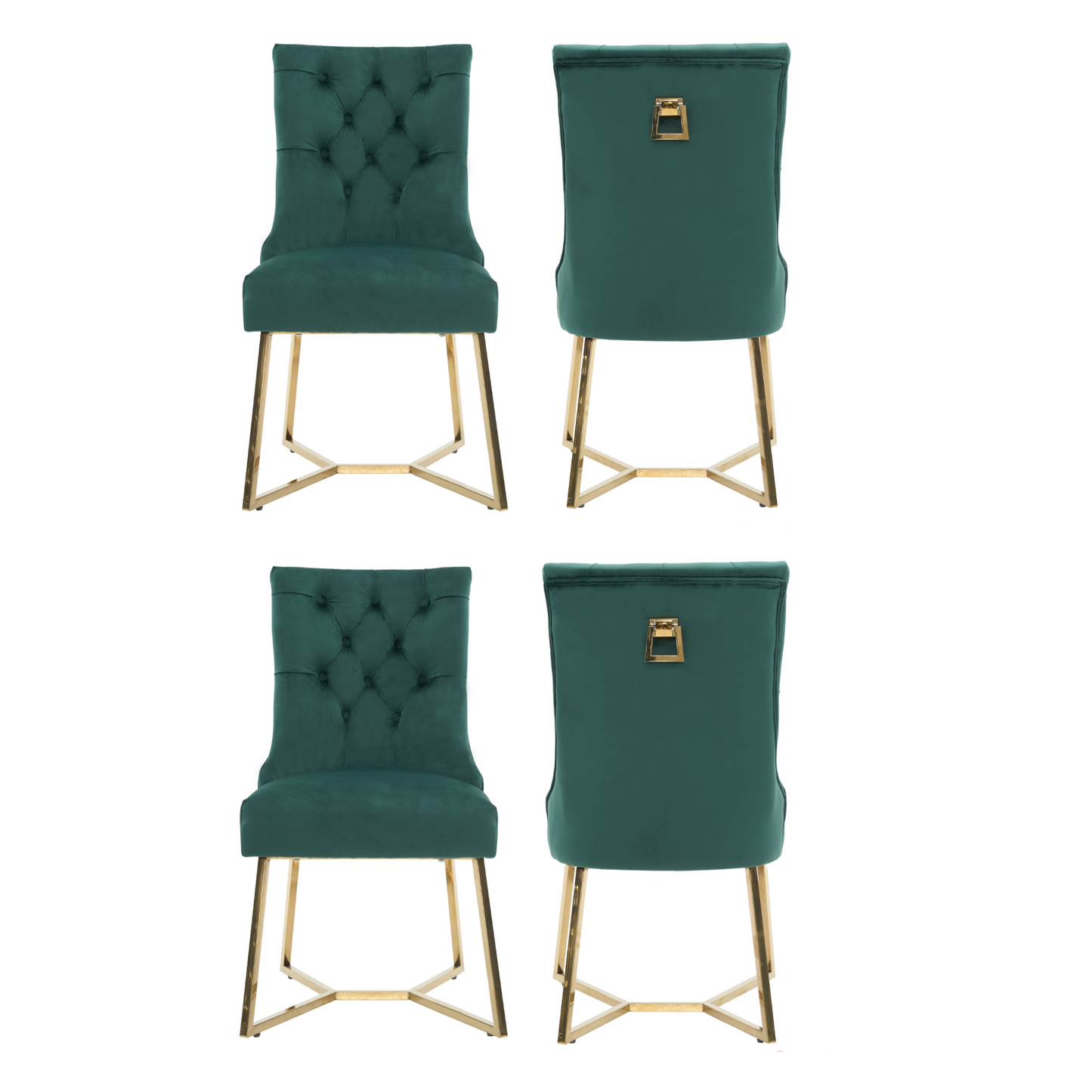 Ambra Velvet Dining Chair – Tufted Accent with Gold Legs & Ring Pull