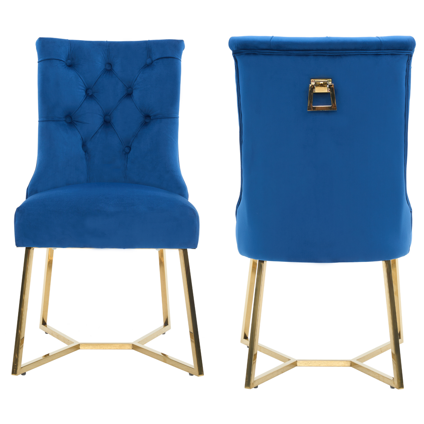 Ambra Velvet Dining Chair – Tufted Accent with Gold Legs & Ring Pull