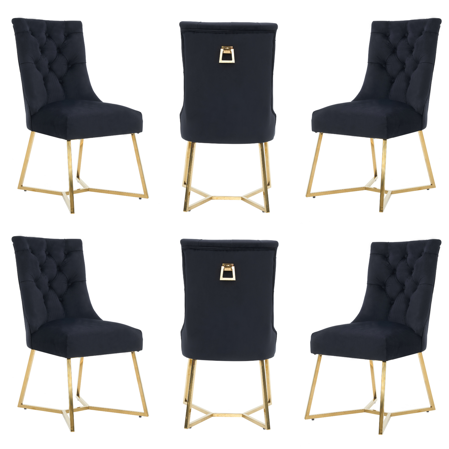 Ambra Velvet Dining Chair – Tufted Accent with Gold Legs & Ring Pull