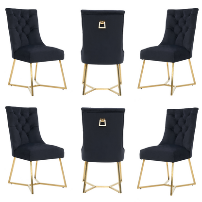 Ambra Velvet Dining Chair – Tufted Accent with Gold Legs & Ring Pull