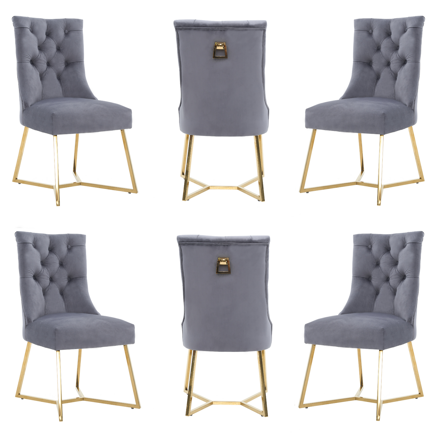 Ambra Velvet Dining Chair – Tufted Accent with Gold Legs & Ring Pull
