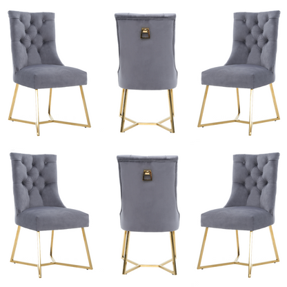 Ambra Velvet Dining Chair – Tufted Accent with Gold Legs & Ring Pull