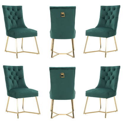Ambra Velvet Dining Chair – Tufted Accent with Gold Legs & Ring Pull