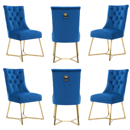 Ambra Velvet Dining Chair – Tufted Accent with Gold Legs & Ring Pull