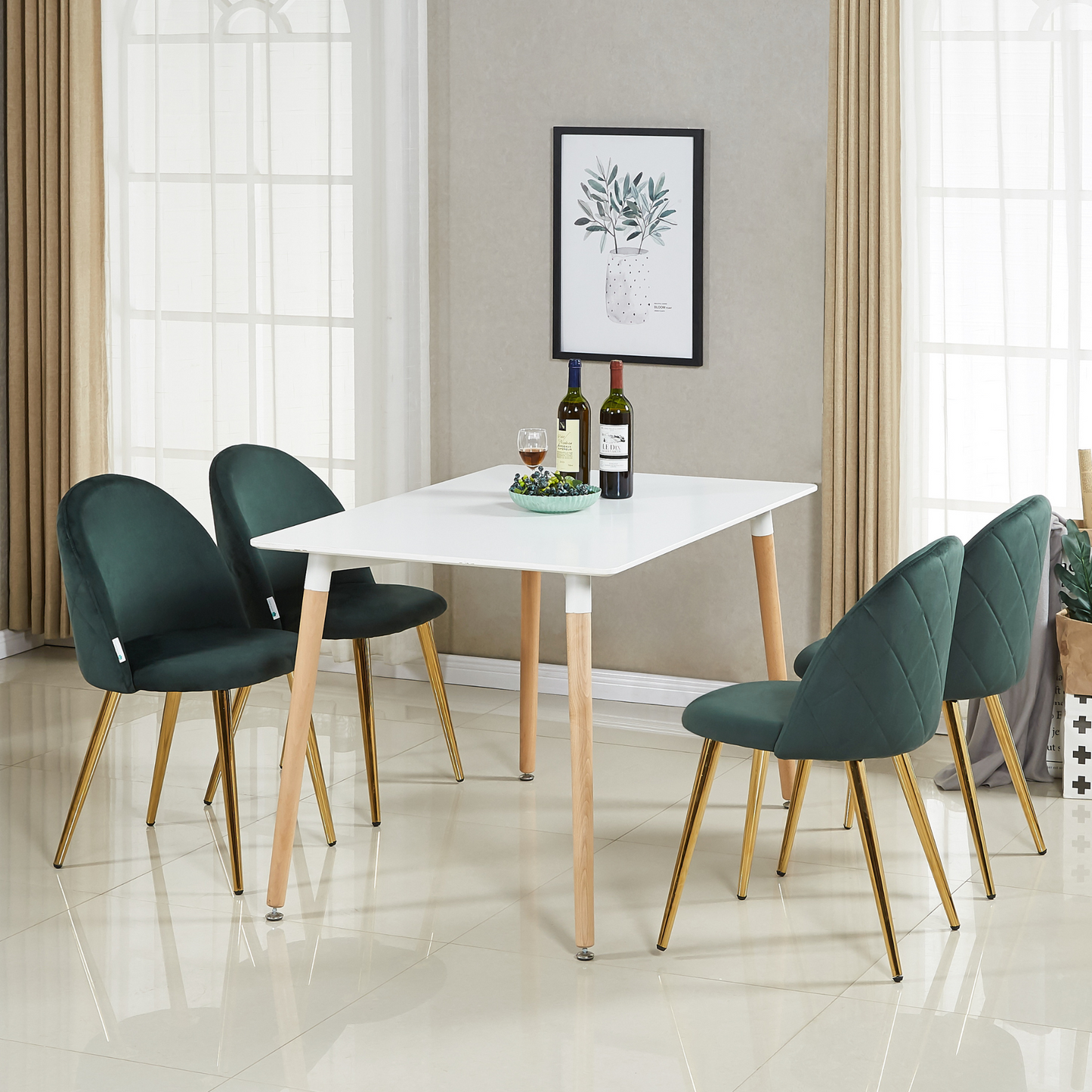 Lucia Halo Dining Set, a Table and Chairs Set of 4, White/Grey