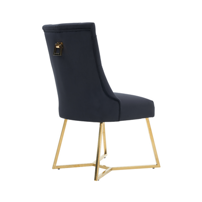 Ambra Velvet Dining Chair – Tufted Accent with Gold Legs & Ring Pull